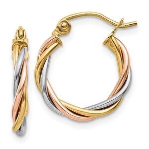 2.5mm, 14k Tri-Color Gold Twisted Hoops, 15mm (9/16 Inch)